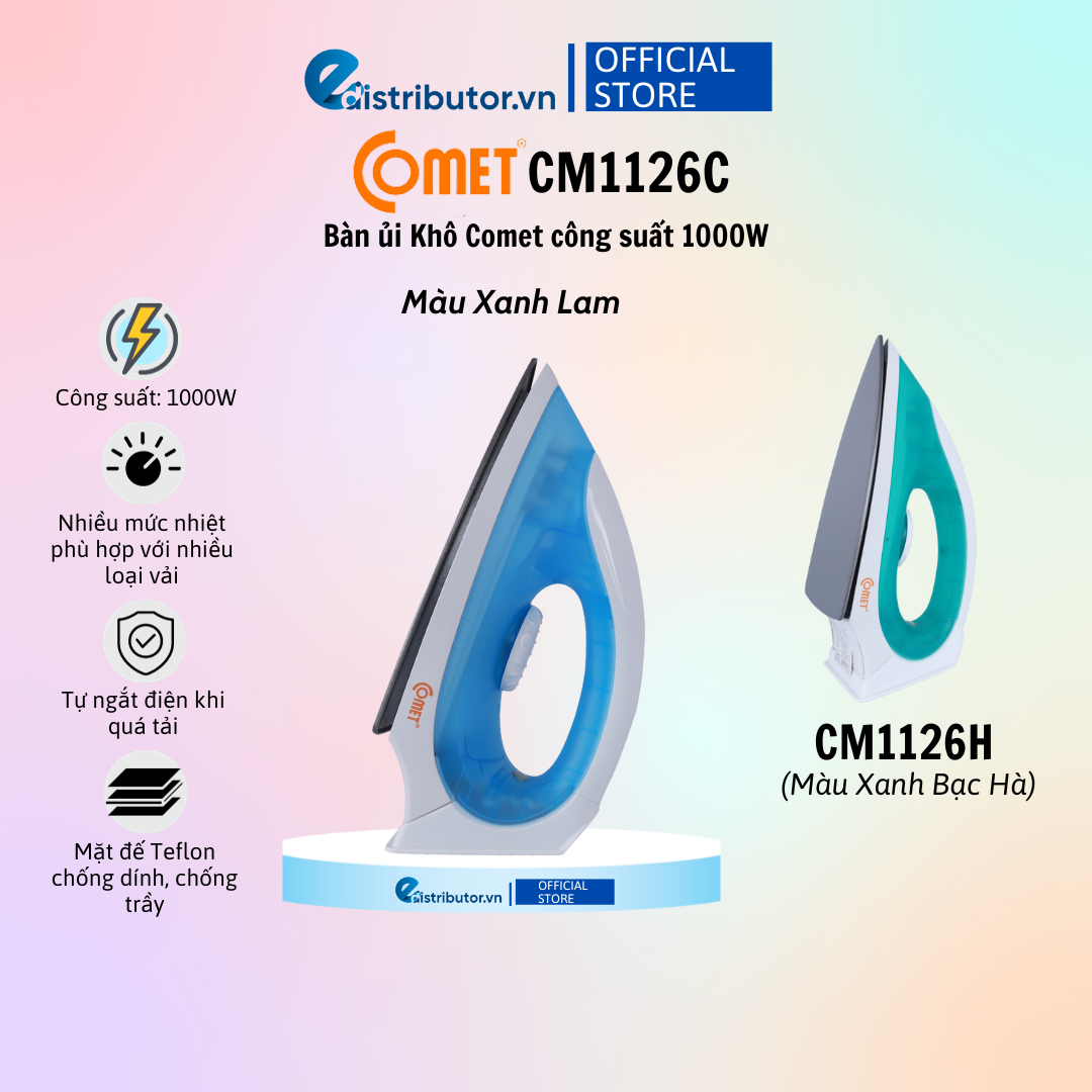 Bàn ủi khô cao cấp comet cm1126 - hàng chính hãng - bảo hành 12 tháng
