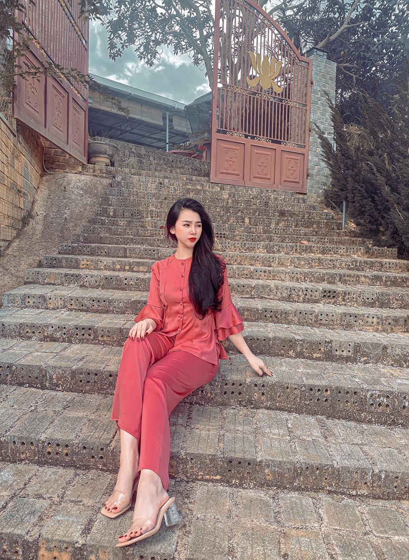 Đồ lam đi chùa chất vải lụa satin mềm mịn l08