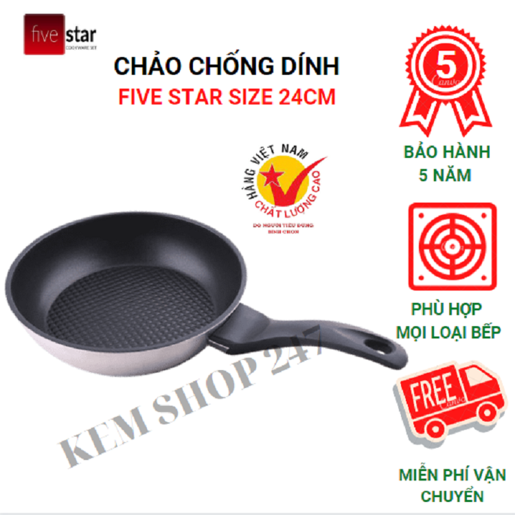 Chảo chống dính Fivestar size 24cm inox, dùng bếp từ ,có tay cầm chịu nhiệt