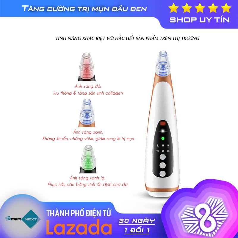 Máy hút mụn đầu đen dùng ánh sáng trị liệu phiên bản đặc biệt kèm đầu làm ấm da