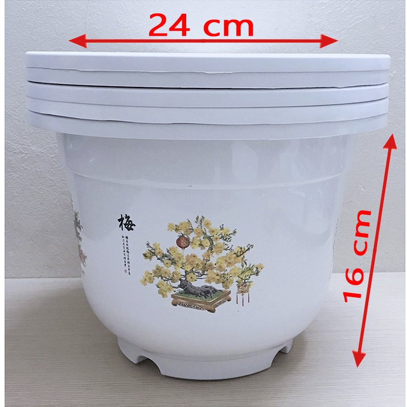 25 Cái Chậu nhựa trắng trồng cây in hoa bốn mùa xinh tươi-77481