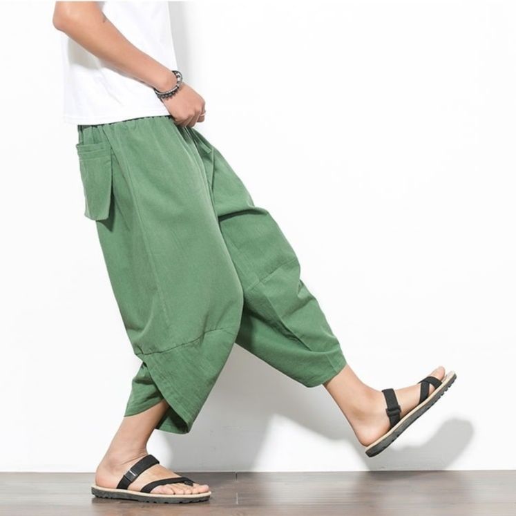 Quần short nam alibaba ống rộng vải đũi cao cấp