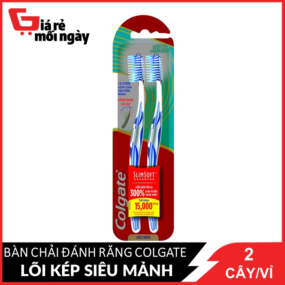Vỉ đôi 2 cây bàn chải đánh răng Colgate Slim soft advanced lõi kép siêu mềm mảnh