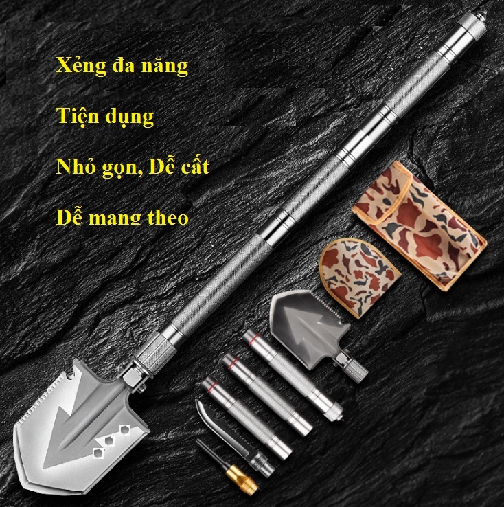Xẻng cuốc đa năng đi phượt, dã ngoại, làm vườn, gấp gọn gàng, 13 chức năng tiện lợi