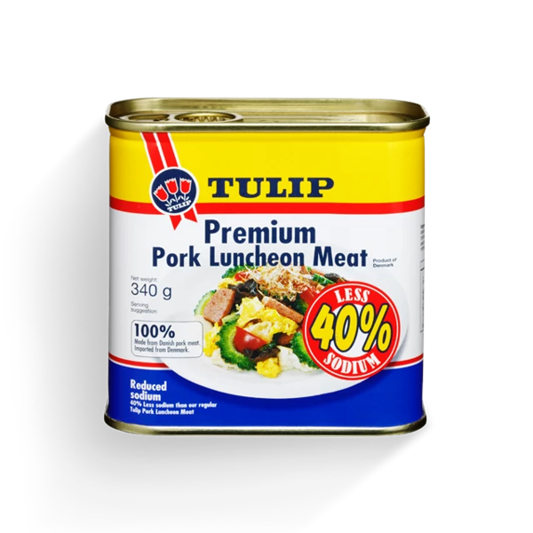 Thịt heo hộp tulip less 40% 340g - giảm mặn 40% - nhập khẩu đan mạch