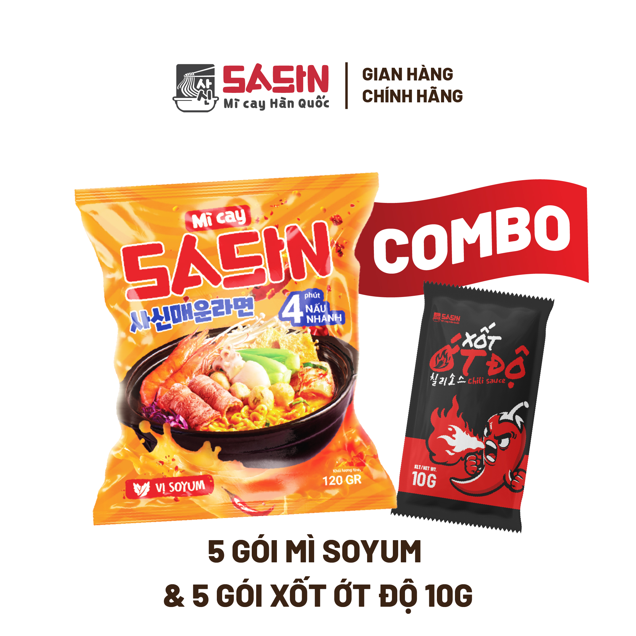 Mì cay Sasin vị Soyum (combo 5 gói mì Soyum + 5 gói xốt ớt độ) BSET0116