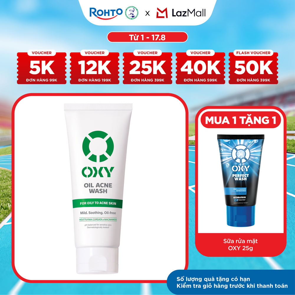 Sữa rửa mặt cho nam Oxy sạch dịu nhẹ, kiềm dầu dạng kem Oxy Oil Acne Wash 100g