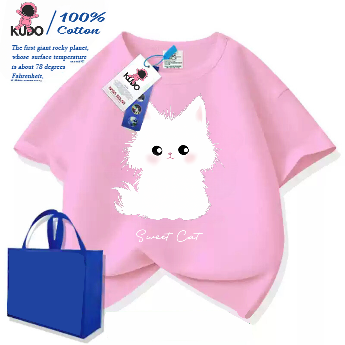 Áo thun cho bé gái, bé trai KUDO size 10 - 40 kg họa tiết con mèo dễ thương chất vải 100% cotton tự nhiên co dãn 4 chiều siêu thoáng khí tránh hầm bí, bst cute cat 02