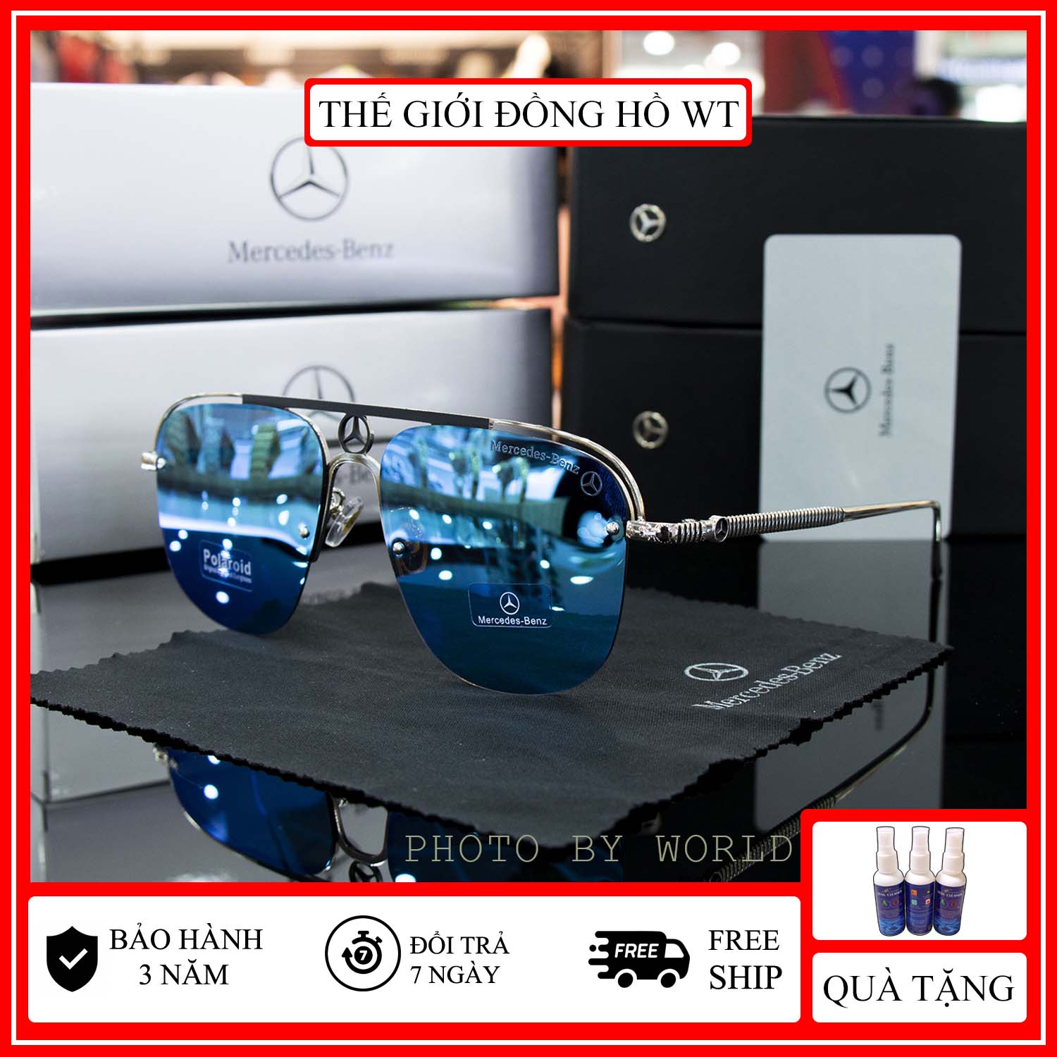 Kính mát nam cao cấp Benz4 mắt kính nam full box, thẻ bảo hành 12 tháng, tròng Polarized, chống chói, chống loá, chống tia UV400 tặng kèm khăn lau kính + chai nước lau kính