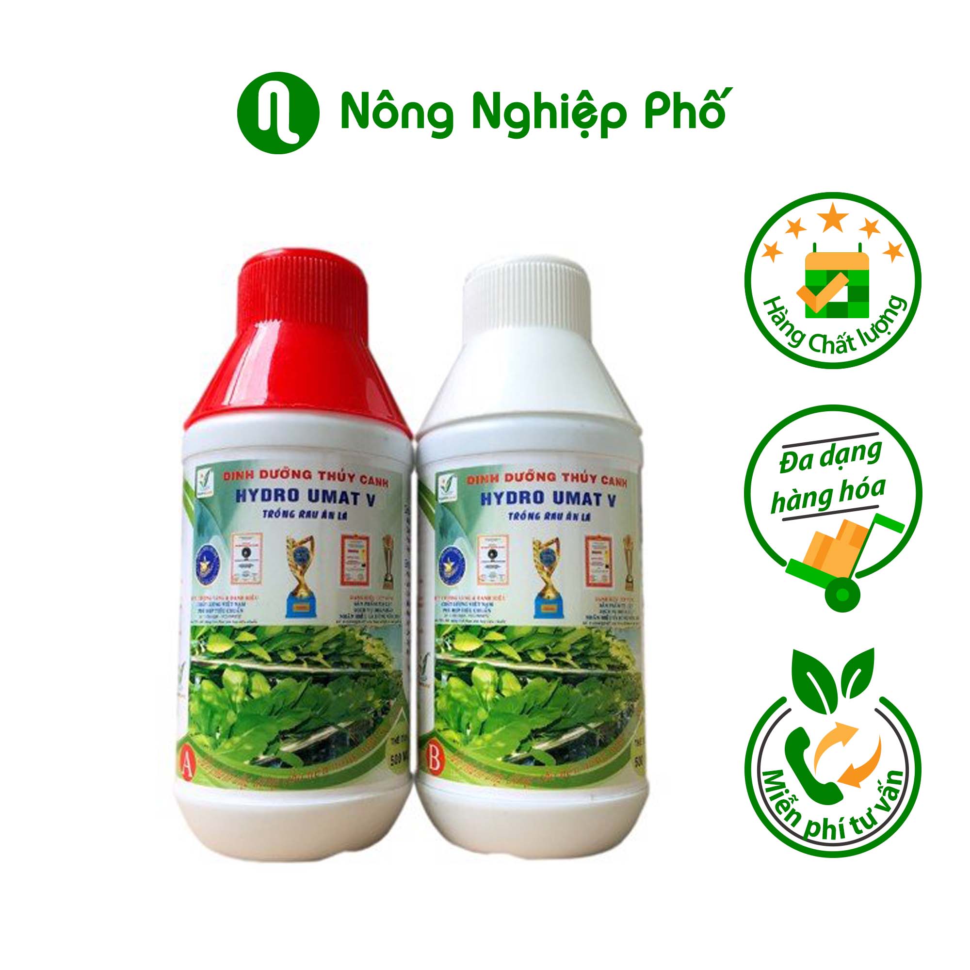 Dung dịch dinh dưỡng thủy canh Hydro Umat V cho rau ăn lá - Bộ 2 chai A & B - Nông Nghiệp Phố