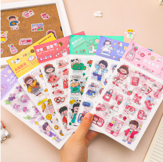 Sticker set 4 tấm dán vở ,trang trí đồ dùng học tập dễ thương