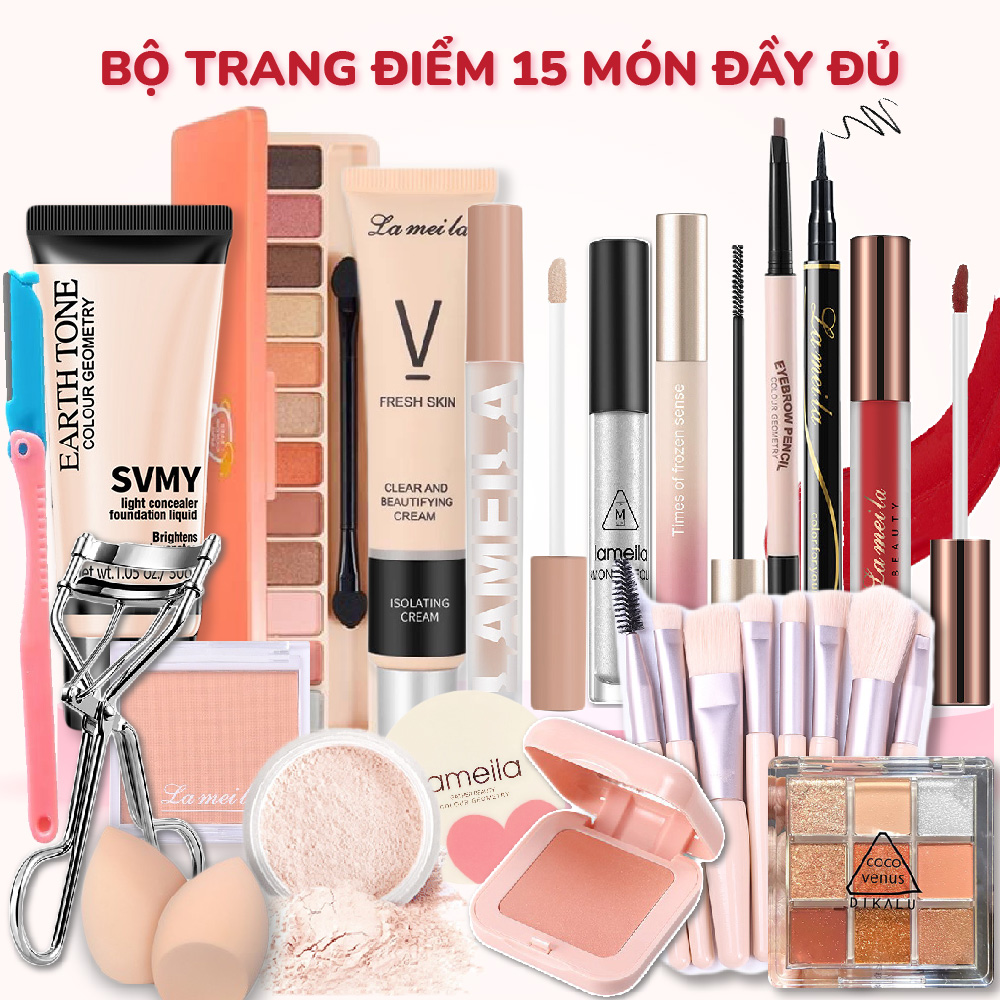 Bộ Trang Điểm Đầy Đủ 15 Món Set Trang Điểm Makeup Từ A-Z Đi Tiệc Đi Chơi Đi Làm MICOMI Cosmetics Kem Nền Phấn Phủ Phấn Mắt Mascara Chì Kẻ Mày Kẻ Mắt Son Môi 