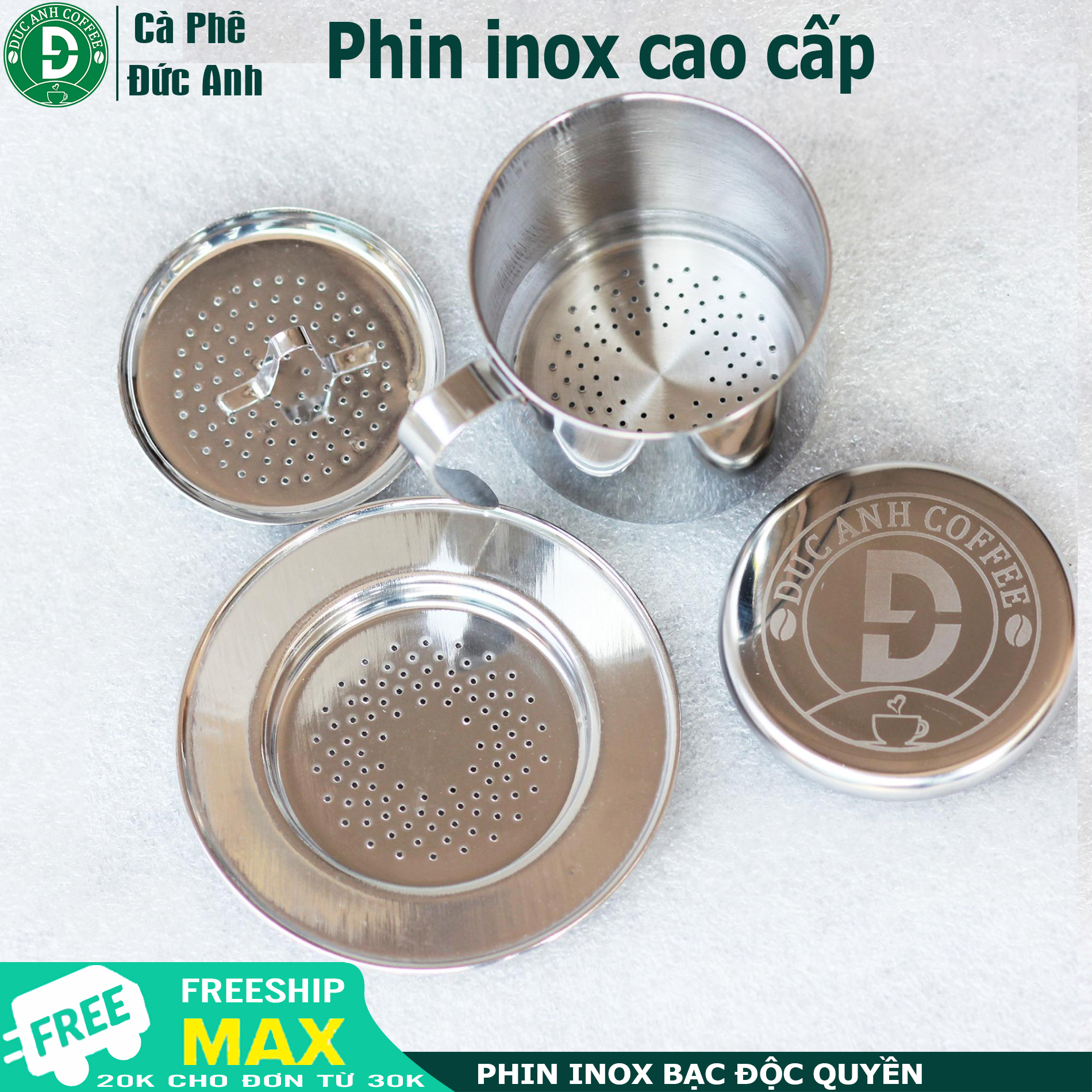 Phin BẠC inox pha cà phê nguyên chất - phin dày chuẩn - logo DUC ANH COFFEE - Phin cafe phin inox phin pha cafe phin cà phê - Giao hàng nhanh