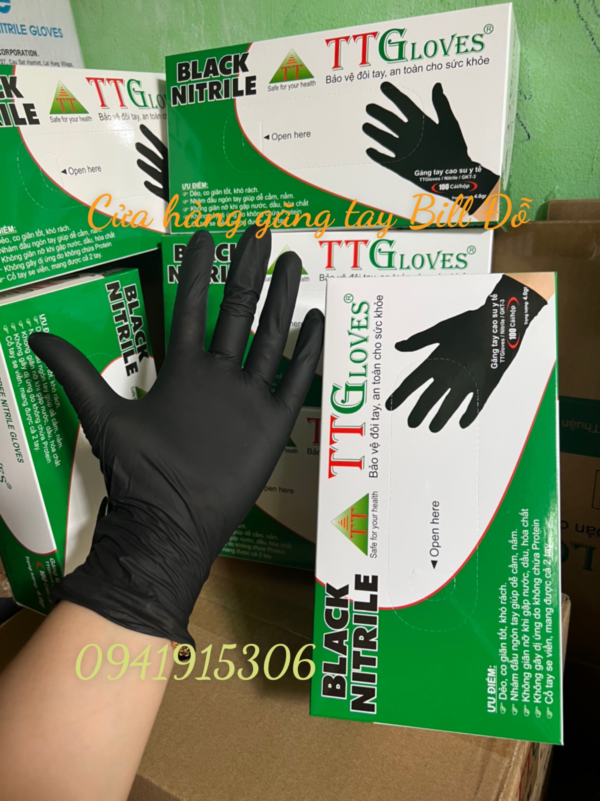 Thùng 10 Hộp Găng Tay Y Tế TTGLOVES Nitrile Màu ĐEN Không Bột Cao Cấp (100 Chiếc x 10 Hộp)