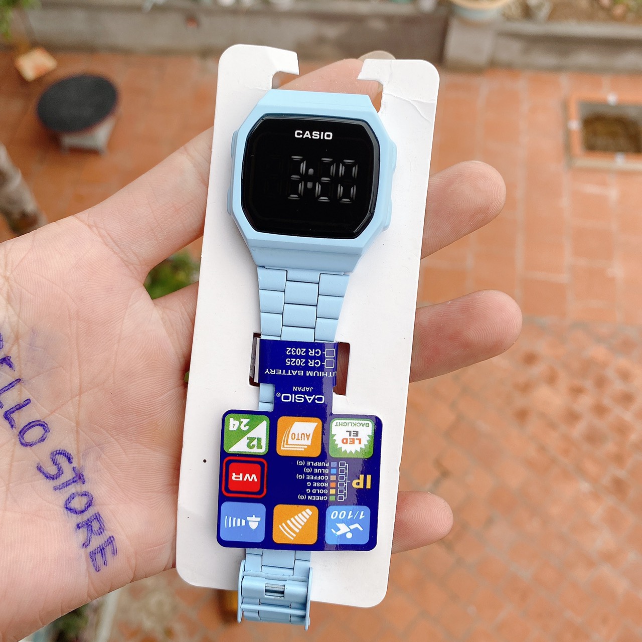 Đồng hồ thể thao A168 Xanh Ngọc Mặt Đen Nam nữ chống nước tiêu chuẩn,Điện tử tự động,A168 Thép không gỉ