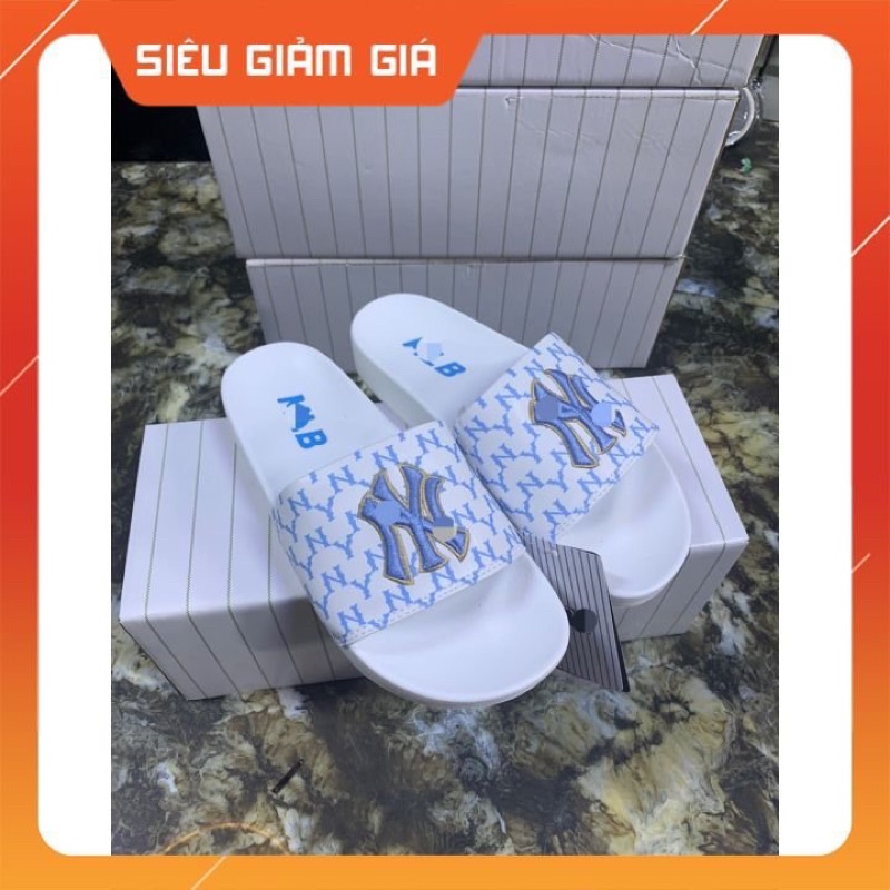 Dép 𝐌𝐋𝐁 unisex màu trắng xanh chữ thêu nổi ❤️ có video + ảnh thật + tặng hộp ❤️