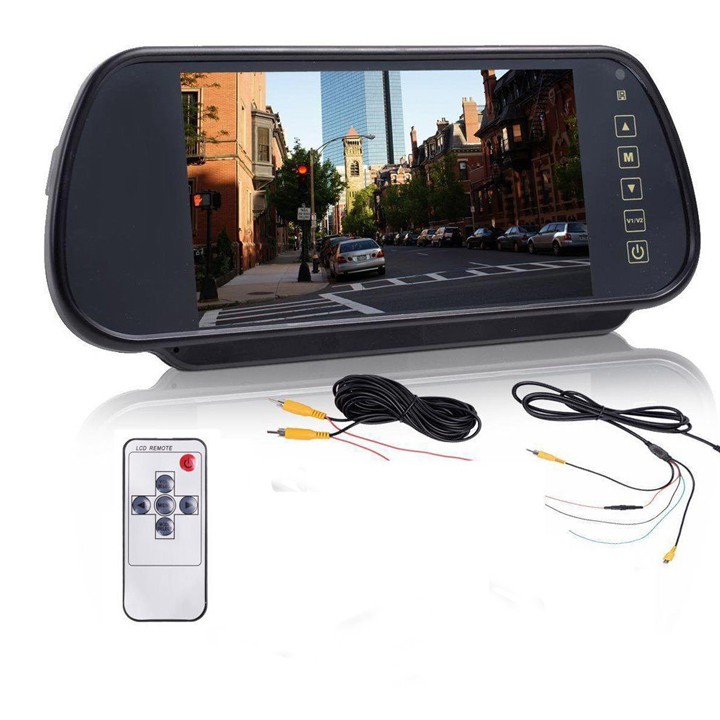Bộ màn hình ô tô ốp gương hd 7 inch tích hợp camera lùi