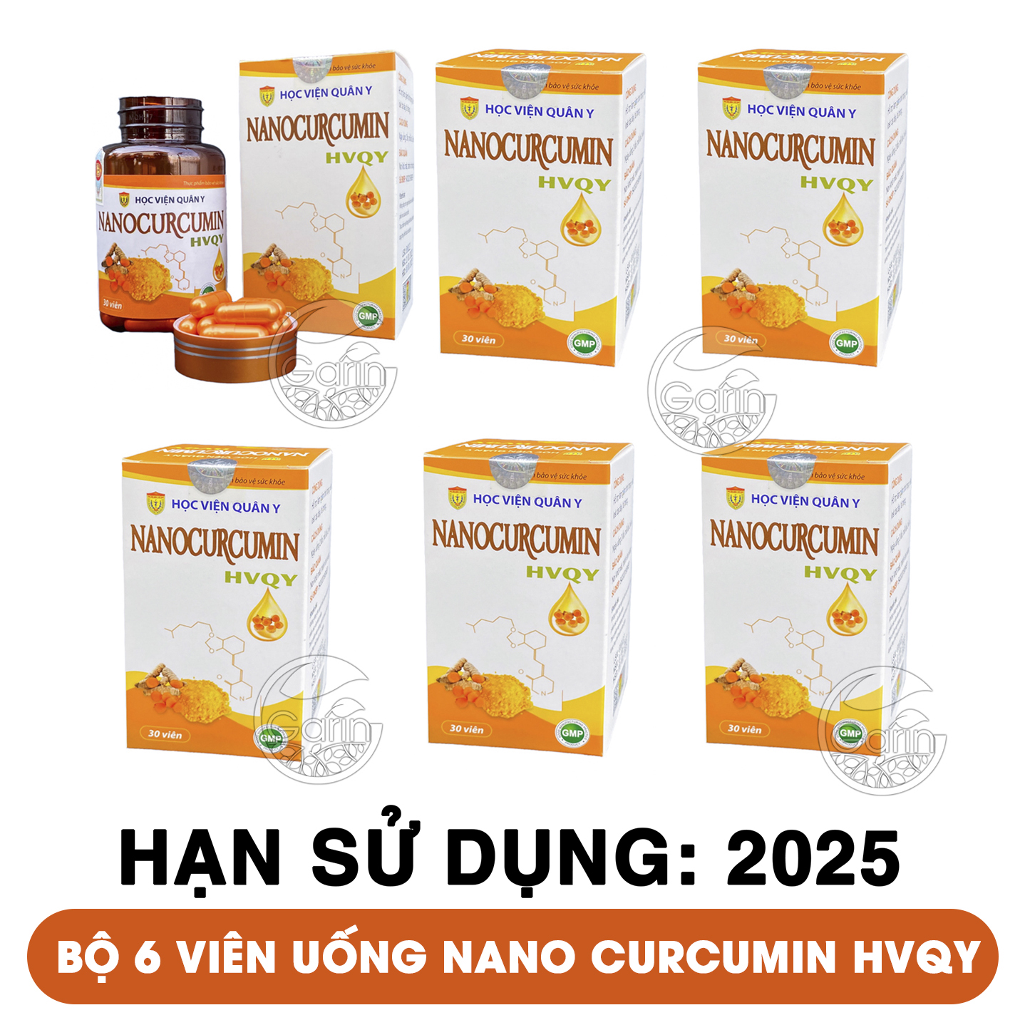 Bộ 6 hộp viên uống nano curcumin Học Viện Quân Y 30 viên x6 hiệu quả đặc biệt trong hỗ trợ giảm đau viêm loét dạ dày hành tá tràng, làm đẹp da, tăng sức đề kháng cho cơ thể Mỹ Phẩm Sỉ Emer