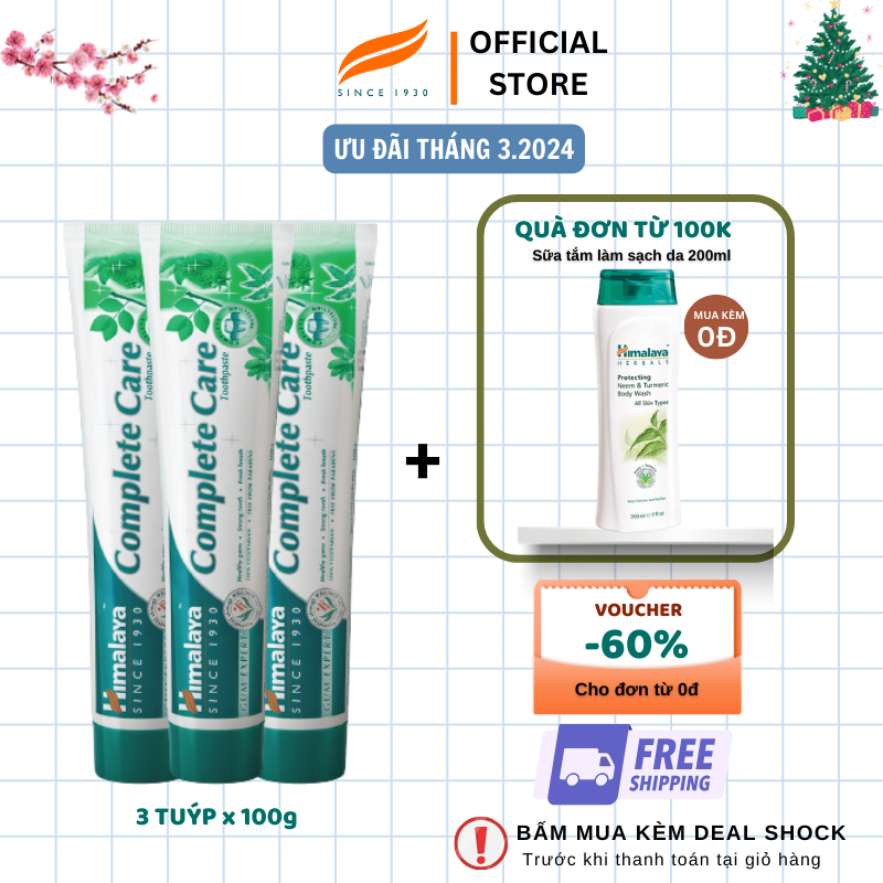 [HÀNG CHÍNH HÃNG]Ba tuýp kem đánh răng bảo vệ nướu, kháng khuẩn - Himalaya Complete Care Toothpaste (3 PCS) 300g