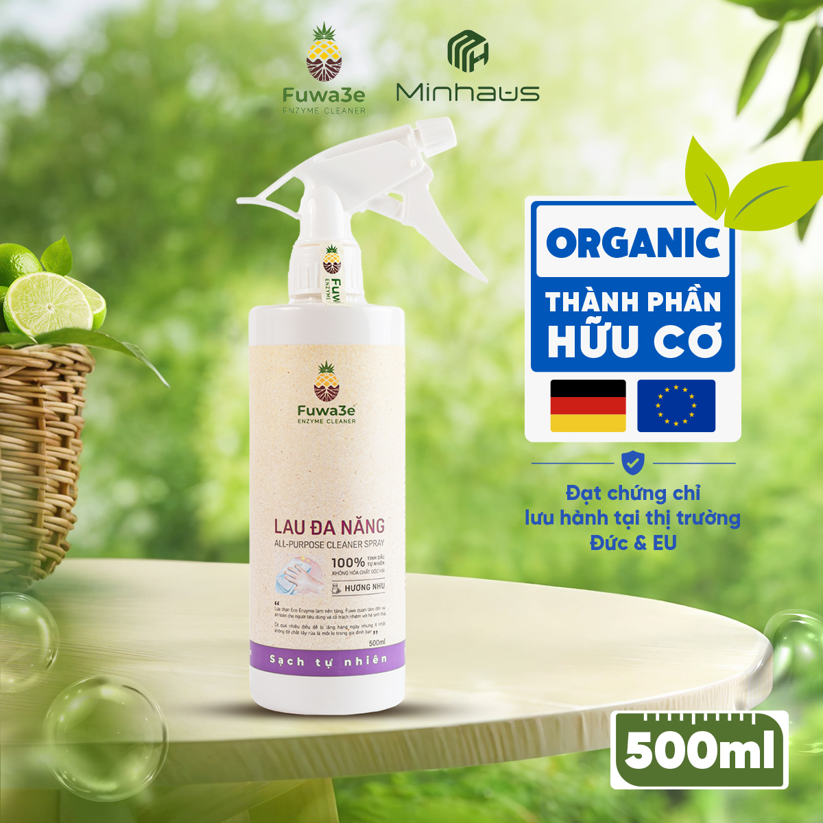 Chai Xịt Tẩy, Lau Đa Năng Fuwa3e 500ml lau kính, lau bếp và nhiều bề mặt an toàn cho da