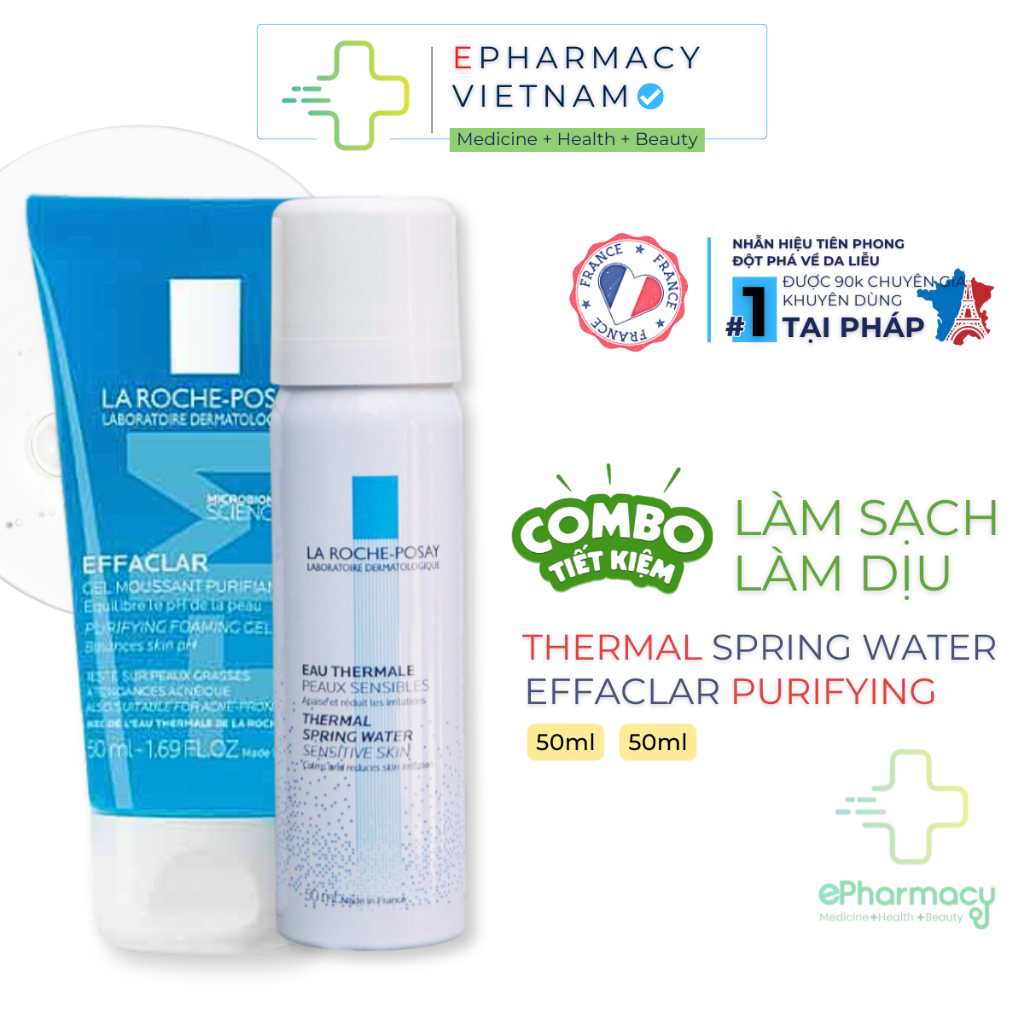 COMBO Xịt Khoáng LA ROCHE POSAY Thermal Spring Water [50ml] + Sữa rửa mặt La Roche-Posay Effaclar Pu