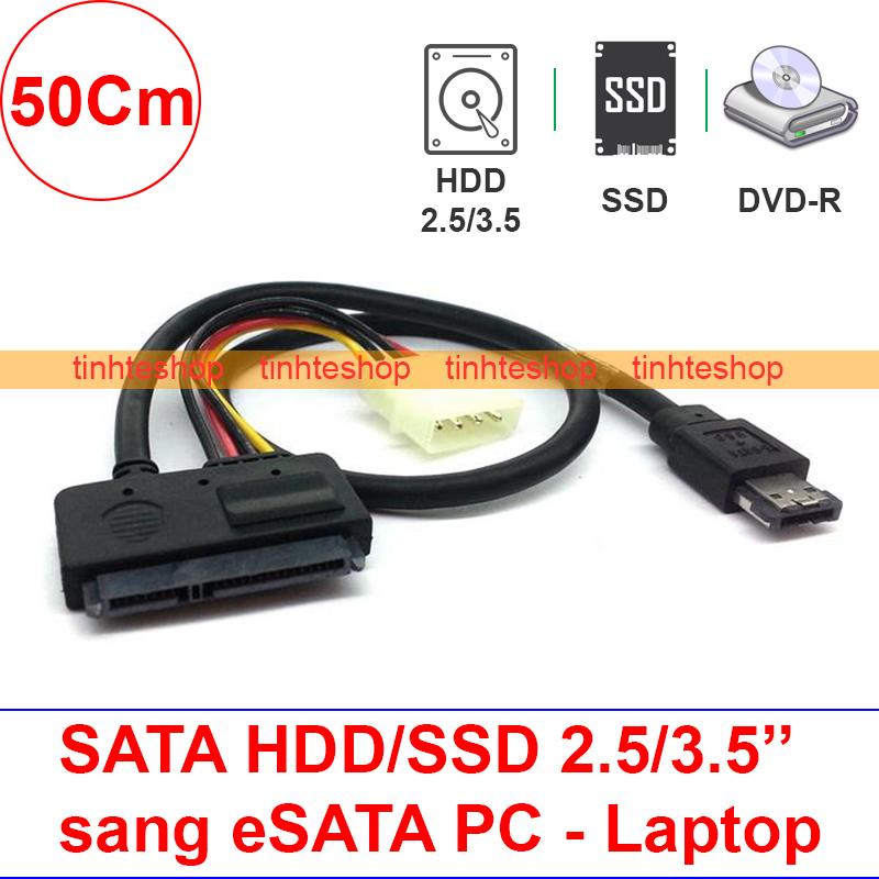 Cáp chuyển sata 2.5/3.5 inches 22pin ra esata hỗ trợ nguồn 12v - cáp đọc ổ cứng sata 2.5/3.5'' qua cổng esata cấp nguồn 5v/12v 50cm