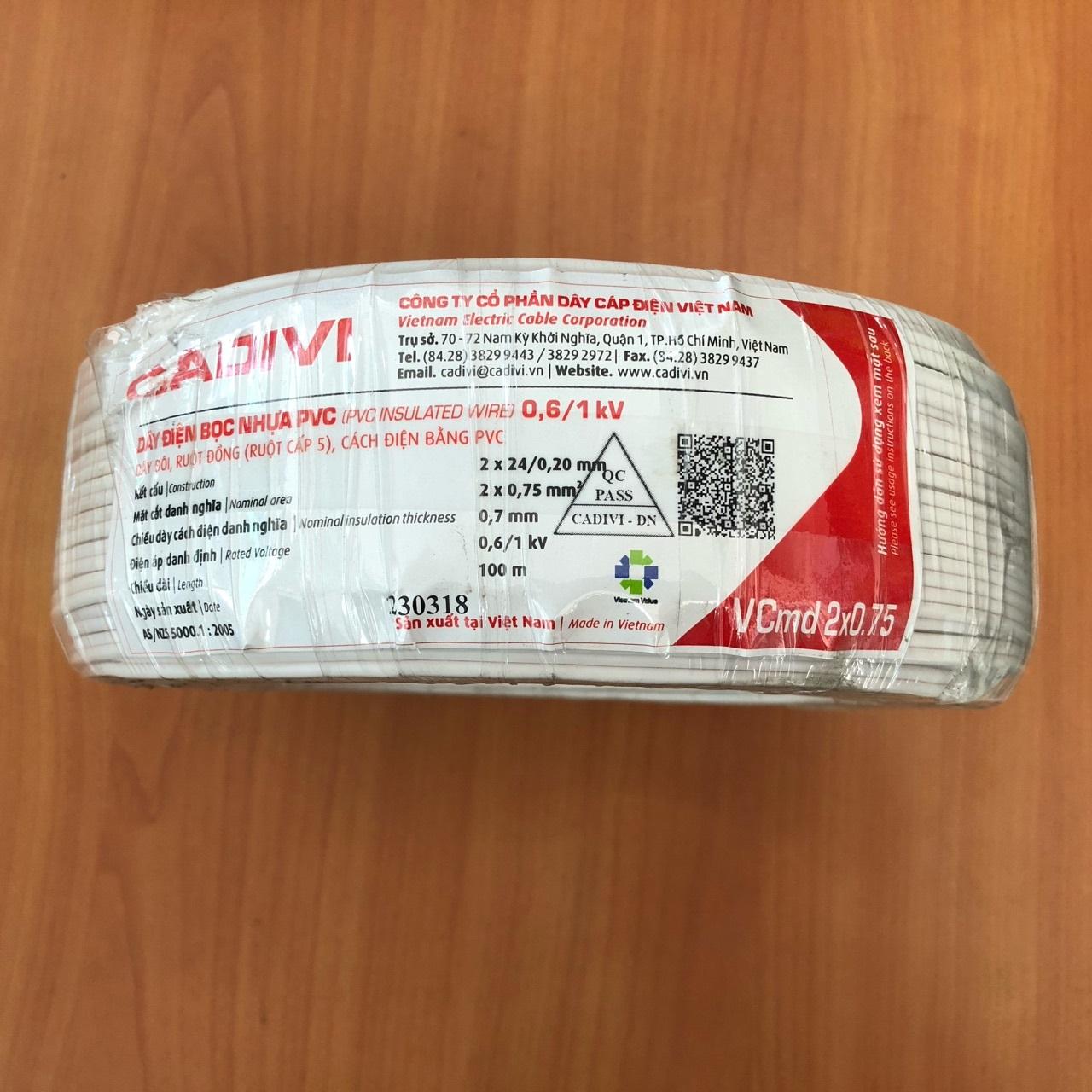 Dây điện đôi mềm CADIVI - Vcmd 2x0.75 - 100mét