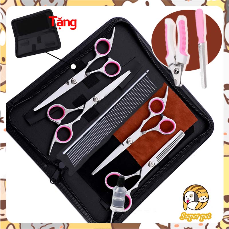 Bộ 5 và 7 thép bộ kéo cắt tỉa lông cho chó mèo , tặng bao da