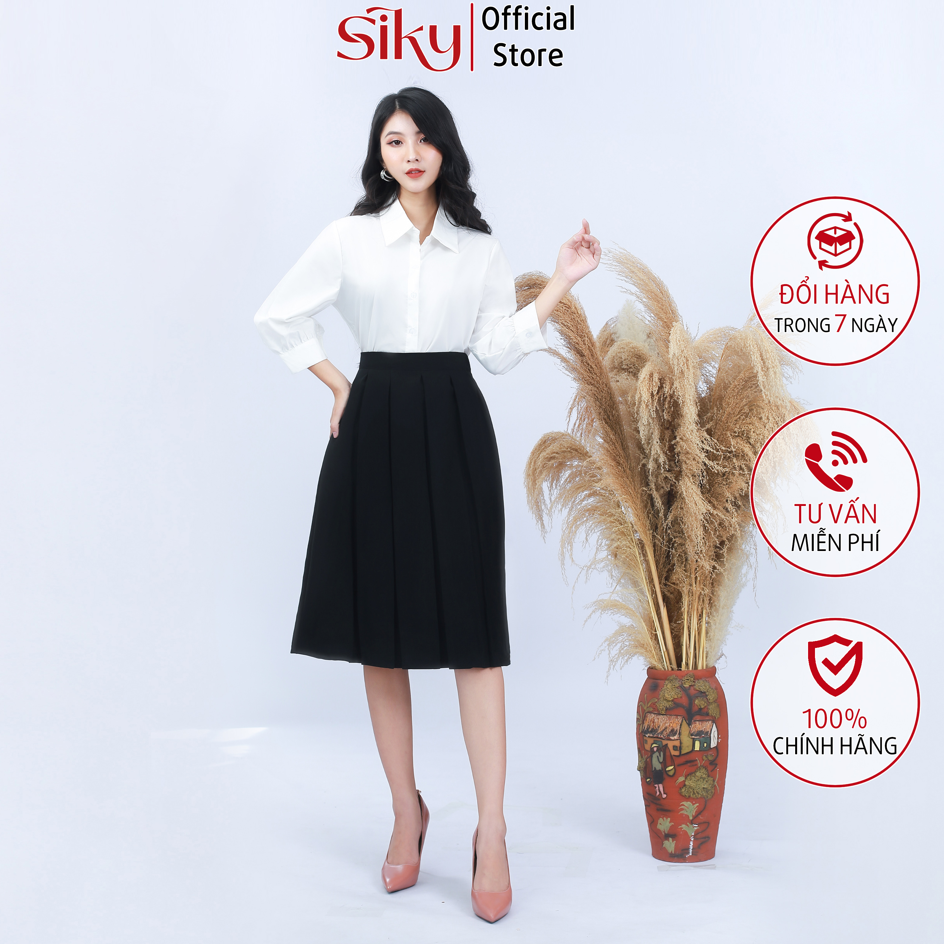 Chân váy công sở xòe xếp ly tiểu thư - siky -cv07