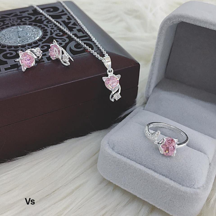 Bộ trang sức hồ ly phong thủy may mắn tình duyên đủ màu chất liệu chuẩn bạc ta 3 món dây chuyền- nhẫn- bông tai Cam kết chuẩn bạc ta cao cấp sáng đẹp bền màu chất lượng đảm bảo