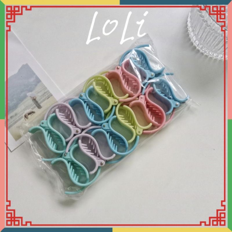 Set 12 kẹp tóc càng cua 3 răng nhám mix 5-6 màu cao cấp - hot hit