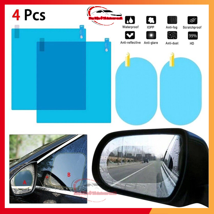 Bộ 4 miếng dán chống đọng nước kính hông và gương chiếu hậu ô tô, xe hơi cao cấp