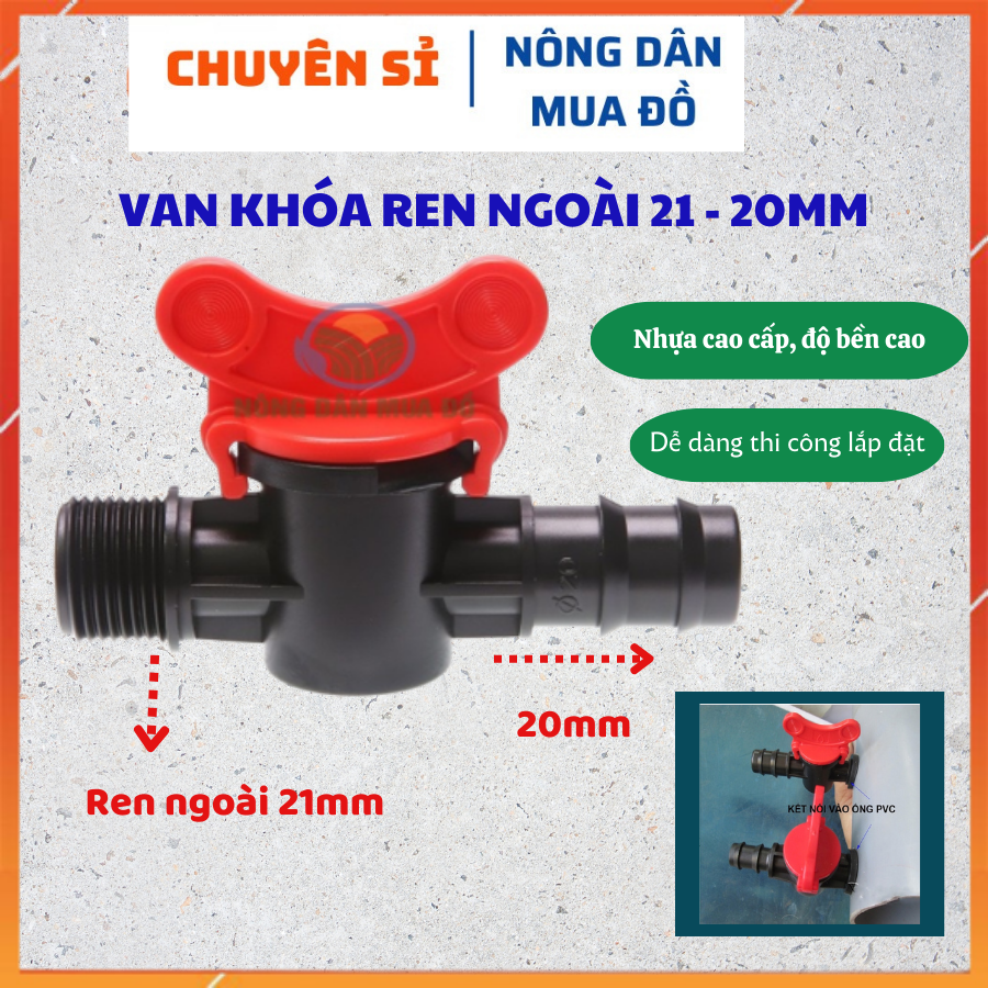 Combo 10 van khóa ren ngoài 21 nối ống pe 20mm