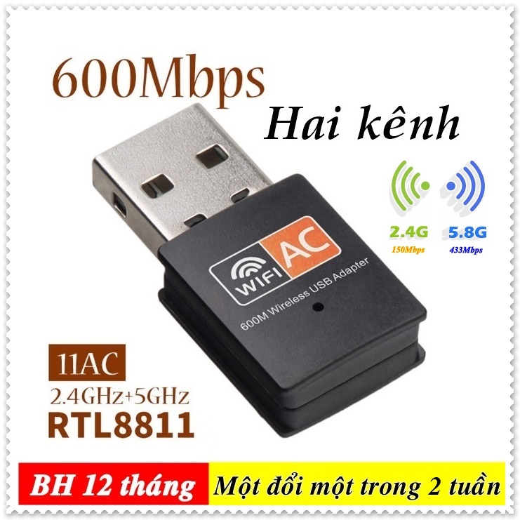 USB AC600 thu sóng WIFI 5G dùng cho máy tính xách tay, máy tính để bàn, máy tính bảng