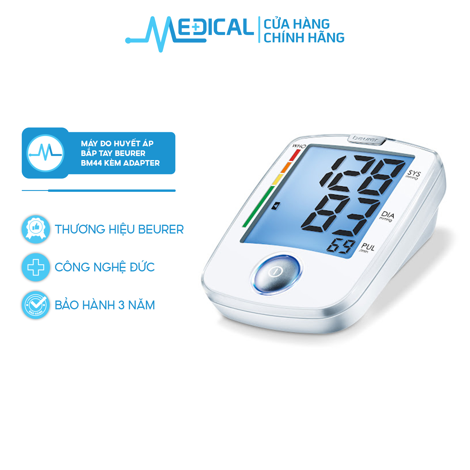 Máy đo huyết áp bắp tay beurer bm44 có kèm adapter chính hãng - medical