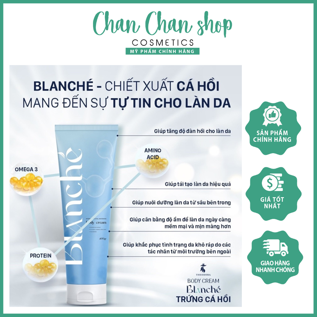 Kem Body Trứng Cá Hồi Blanché Dưỡng Trắng Toàn Thân 200gr Hàng Chính Hãng