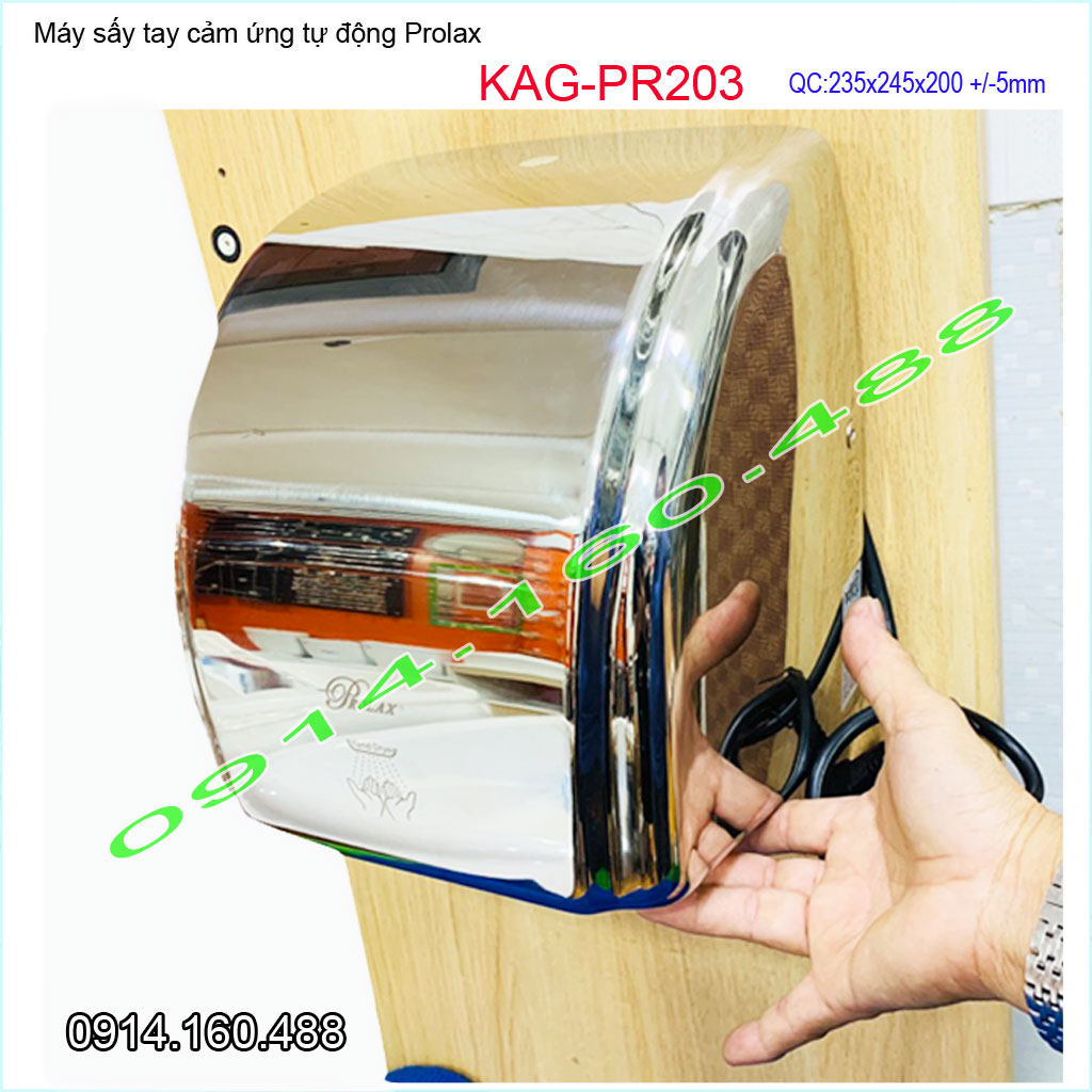 Máy sấy tay inox cảm ứng Prolax Thailand KAG-PR203 công suất 200w vỏ inox bóng hiệu suất cao tiết kiệm điện ít tạo tiếng ồn