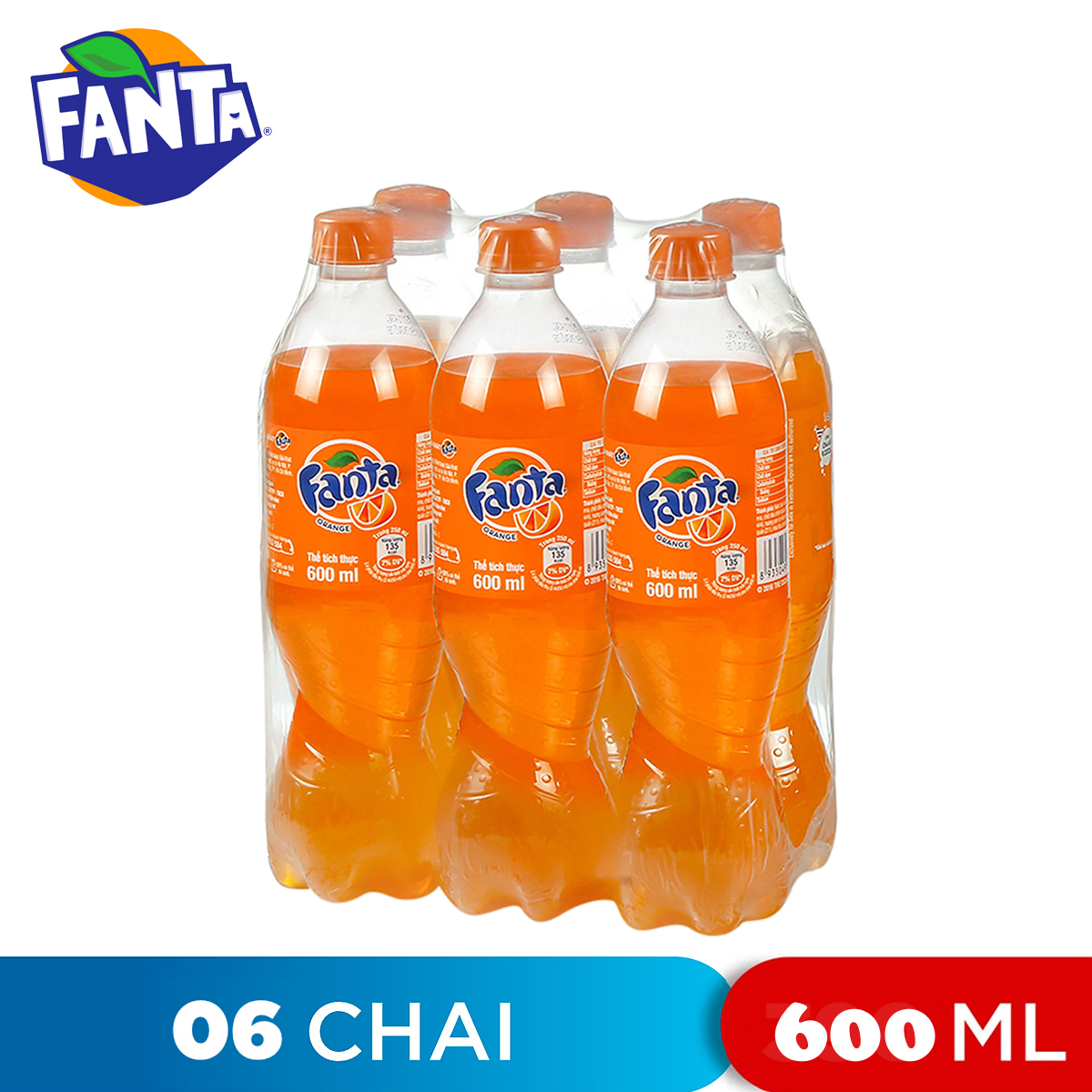 Lốc 6 chai nước ngọt hương cam fanta 600ml