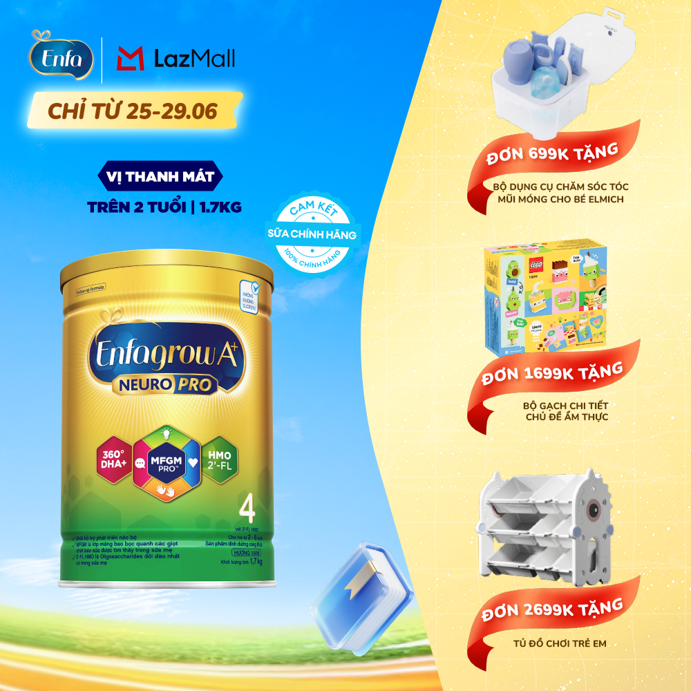 [CHỈ TỪ 25-29/06 MUA LÀ CÓ QUÀ] Sữa Bột Enfagrow A+ Neuropro 4 1.7kg với DHA giúp phát triển não bộ cho Trẻ Từ 2 – 6 Tuổi