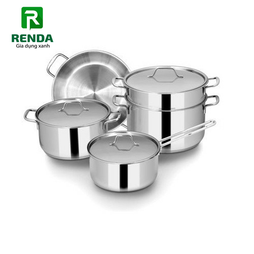 Bộ nồi 5 cái inox 3 đáy nắp inox đông á da08-qdi dùng được bếp từ