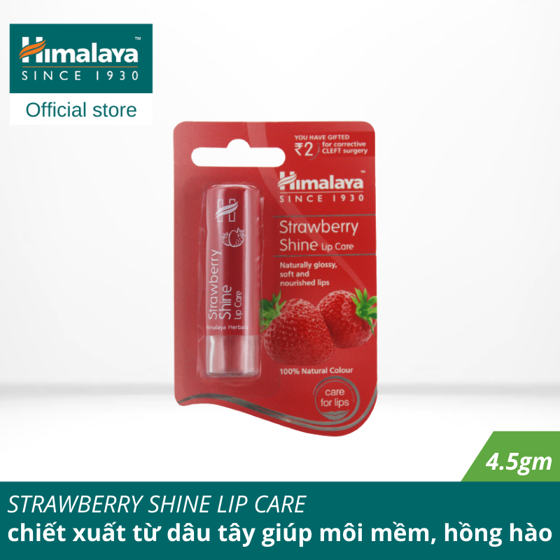 [HÀNG CHÍNH HÃNG]Son môi chiết xuất từ dâu tây giúp môi mềm, hồng hào - HIMALAYA STRAWBERRY SHINE LIP CARE 4.5g