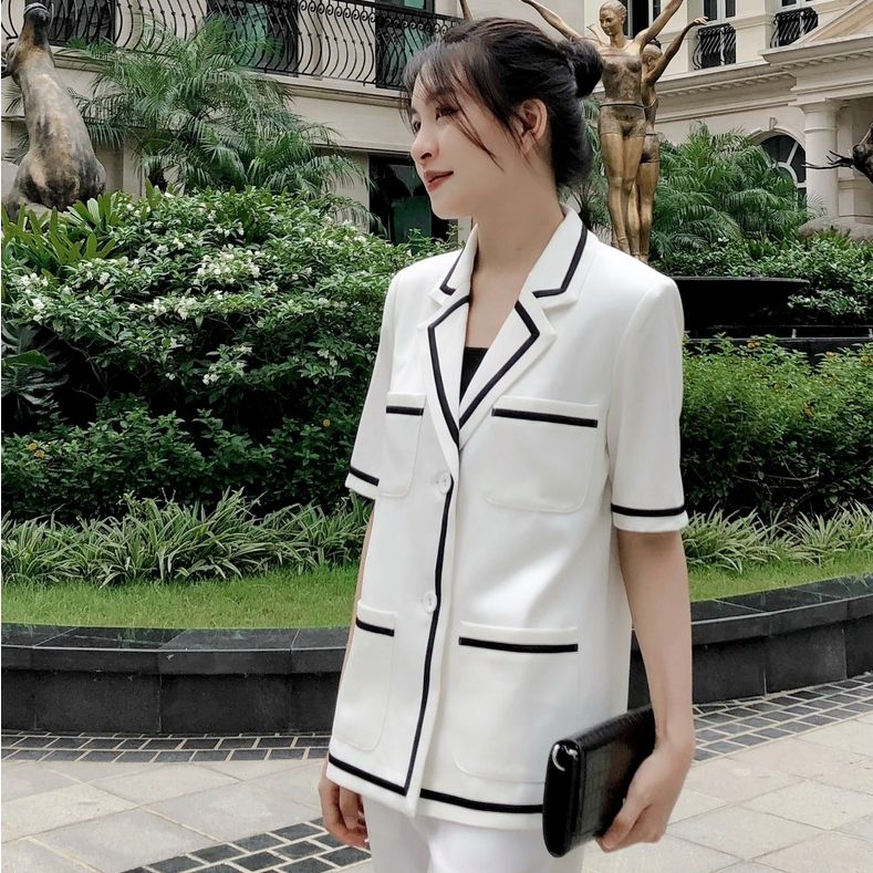 Maiimer - Blazer trắng viền đen Doris