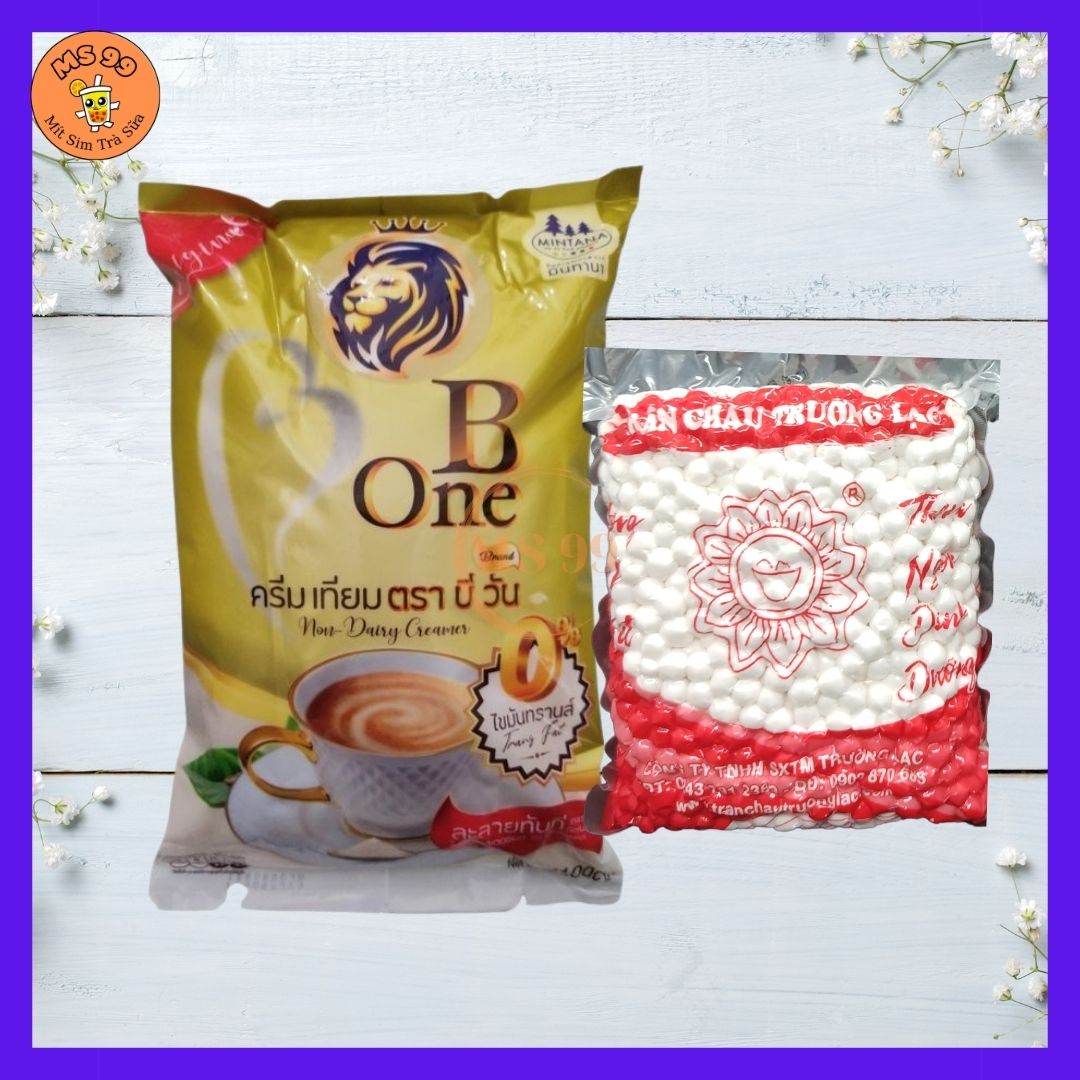 Combo 1 gói trân châu trắng và 1 gói bột béo b-one/nguyên liệu làm trà sữa/MS99