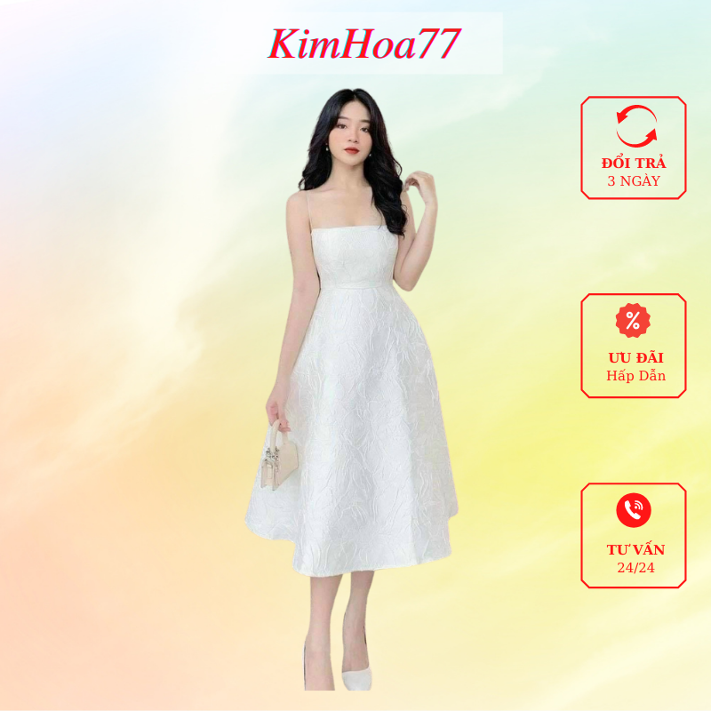 Váy 2 dây đầm nữ dự tiệc freesize chất gấm dáng xòe có mút ngực kimhoa77