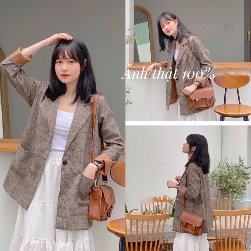 ÁO KHOÁC BLAZER NỮ KẺ CARO, ÁO VEST BLAZER NỮ 2 LỚP HÀN QUỐC CHẤT ĐẸP, PHOM DÁNG ĐẸP (FULL ẢNH THẬT)