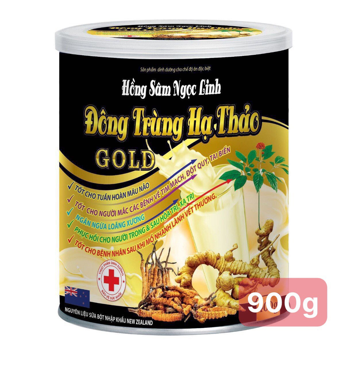 Hộp 900g - Sữa Hồng Sâm Ngọc Linh Đông Trùng Hạ Thảo Gold Giúp Tăng Đề