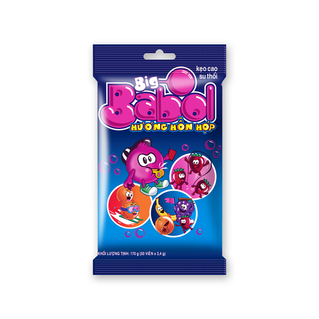Gói 50 viên kẹo cao su thổi Big Babol Hương Trái Cây Hỗn Hợp (3.4g/viên)