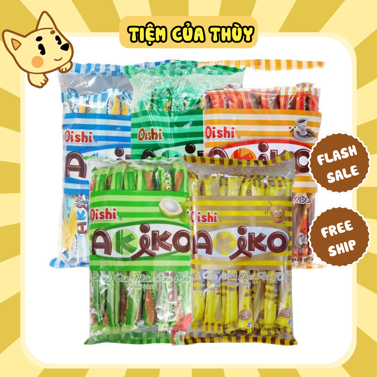 Bánh que Akiko Oishi snack que nhân đủ các vị (bịch 20 que) - PF022