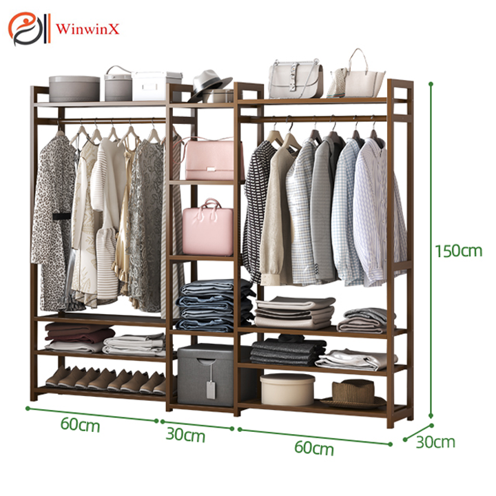 Kệ treo quần áo gỗ nhập khẩu, giá treo quần áo gỗ decor phòng ngủ chịu trọng tải lớn, tủ treo quần áo gỗ - WinwinX