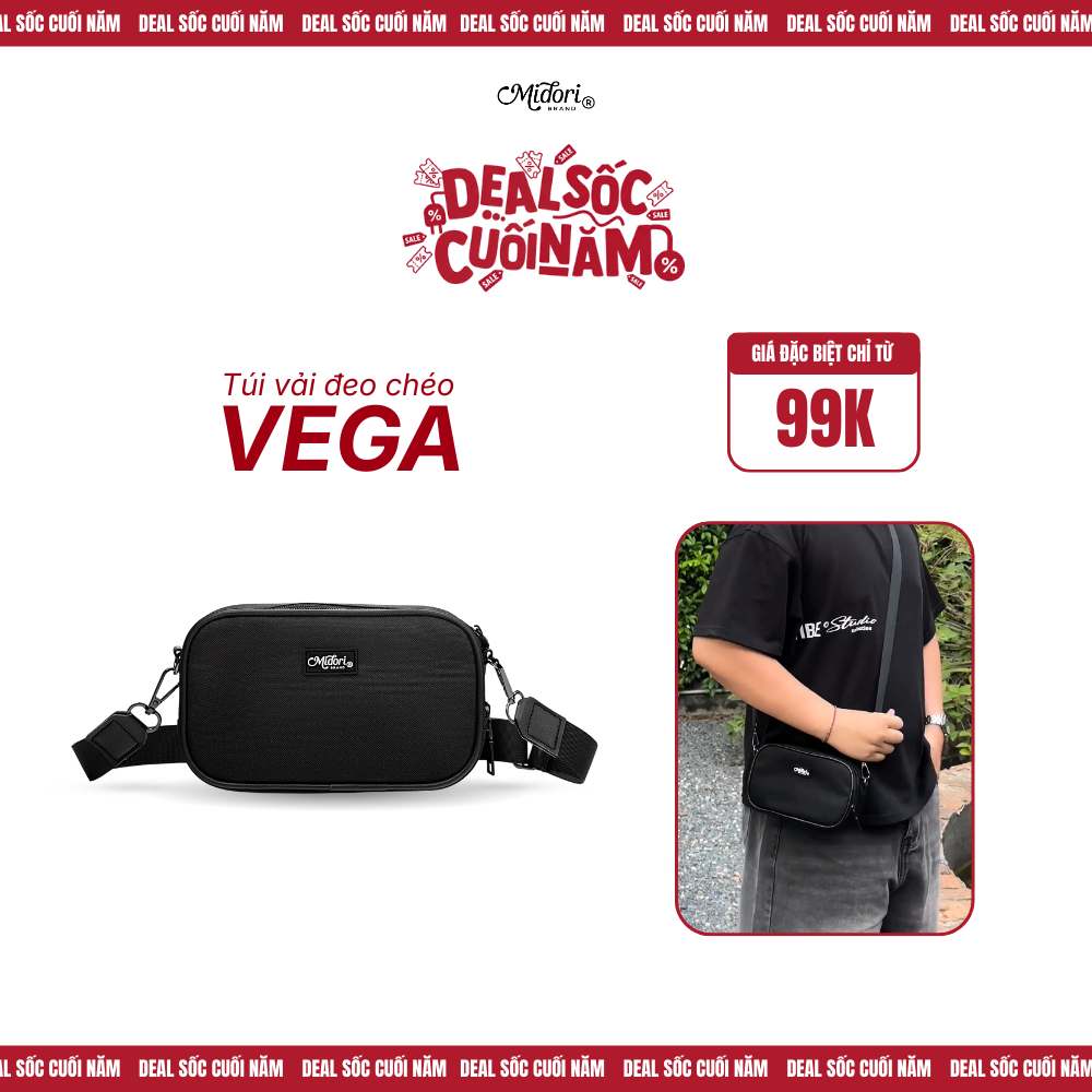   DEAL SỐC  Túi Đeo Chéo VEGA Thời Trang Nam Nữ Unisex Chất Liệu Polyester Kháng Nước | Local Brand Midori M Studio 